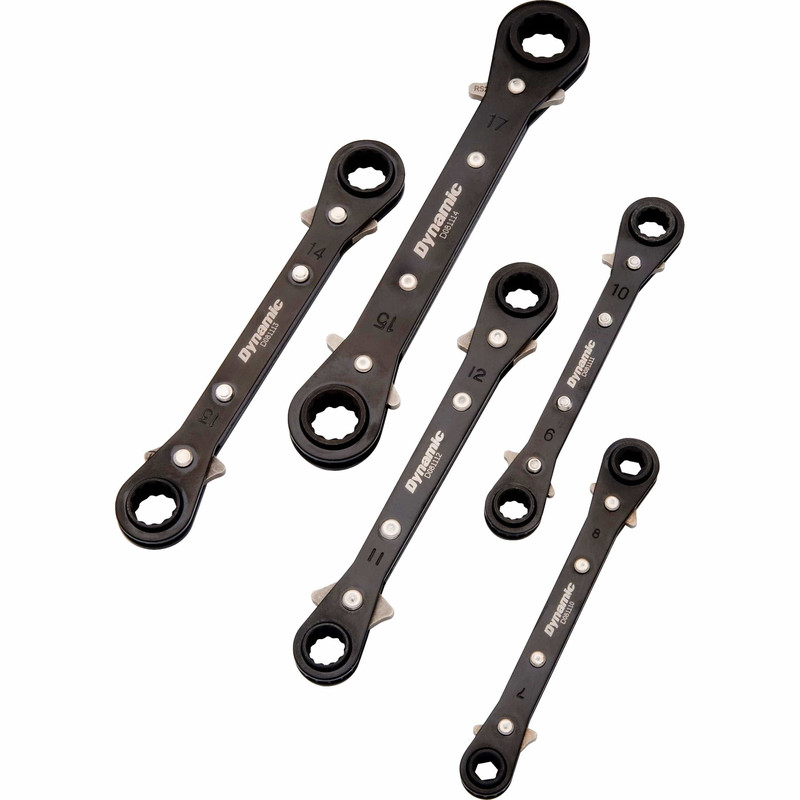 Wrench Set, 5pc, Metric, Double Box End, Reversible Ratcheting, Straight